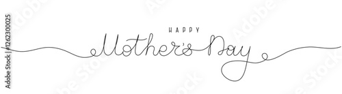 Happy Mother's Day handwritten lettering banner. Continuous one line drawing text design. Hand drawn black color greeting for poster card cover.