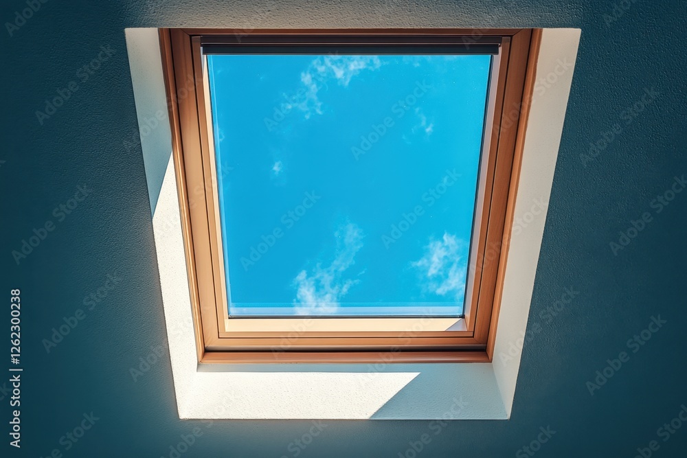 Skylight offers a serene view of the bright blue sky Skylight offers a serene view of the bright blue sky