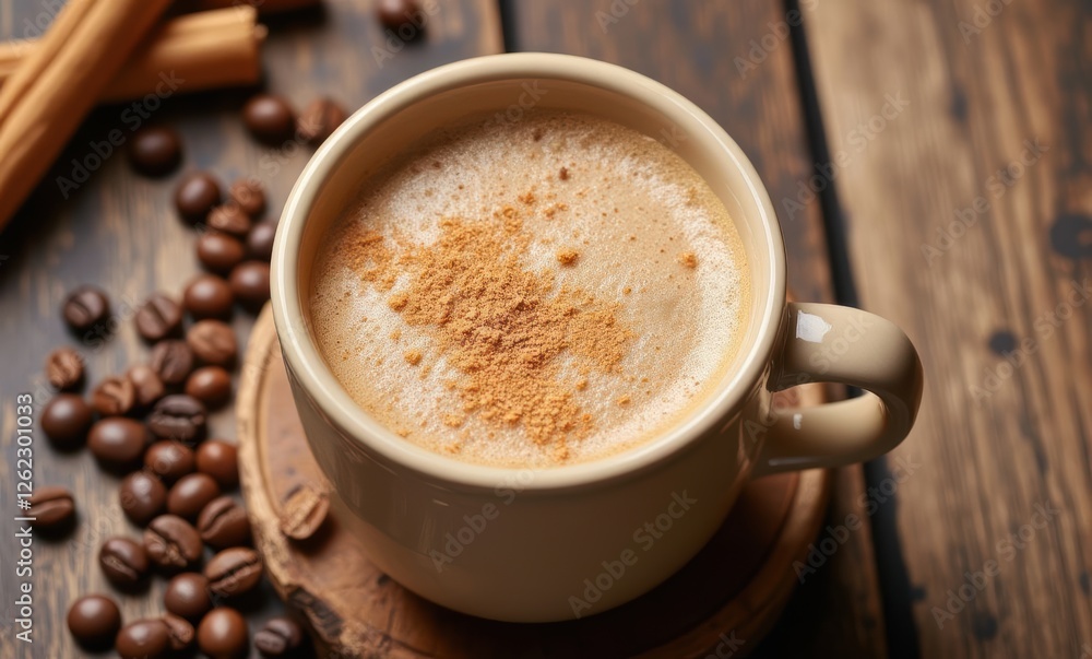 Delicious coffee cup with cinnamon sprinkle Delicious coffee cup with cinnamon sprinkle