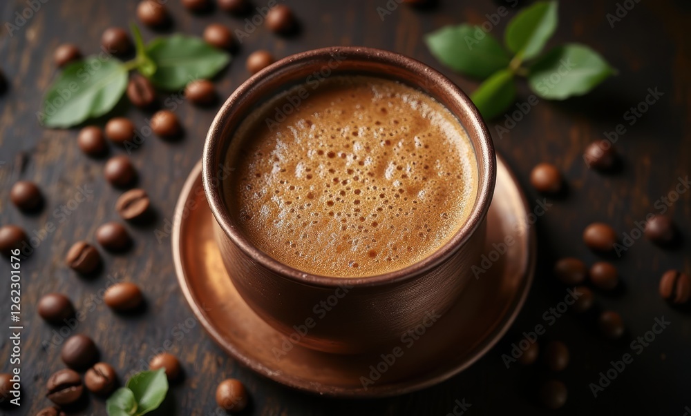Aromatic coffee in a rustic cup Aromatic coffee in a rustic cup