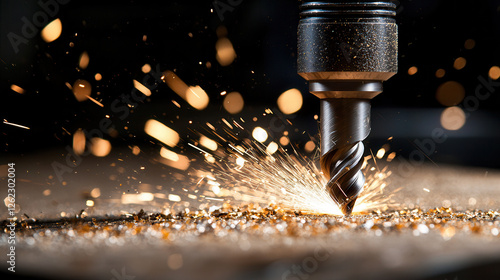 CNC machining of high grade steel components creates sparks and precision