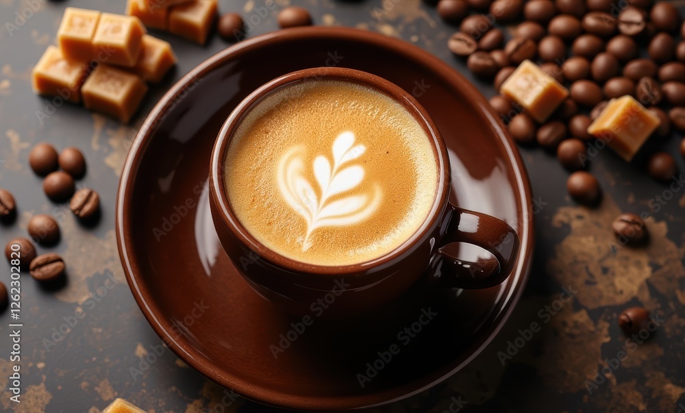 Brown coffee cup with latte art Brown coffee cup with latte art