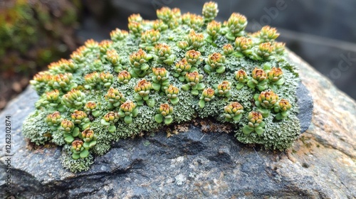 Close-up of Saxifraga oppositifolia on a Rock photo