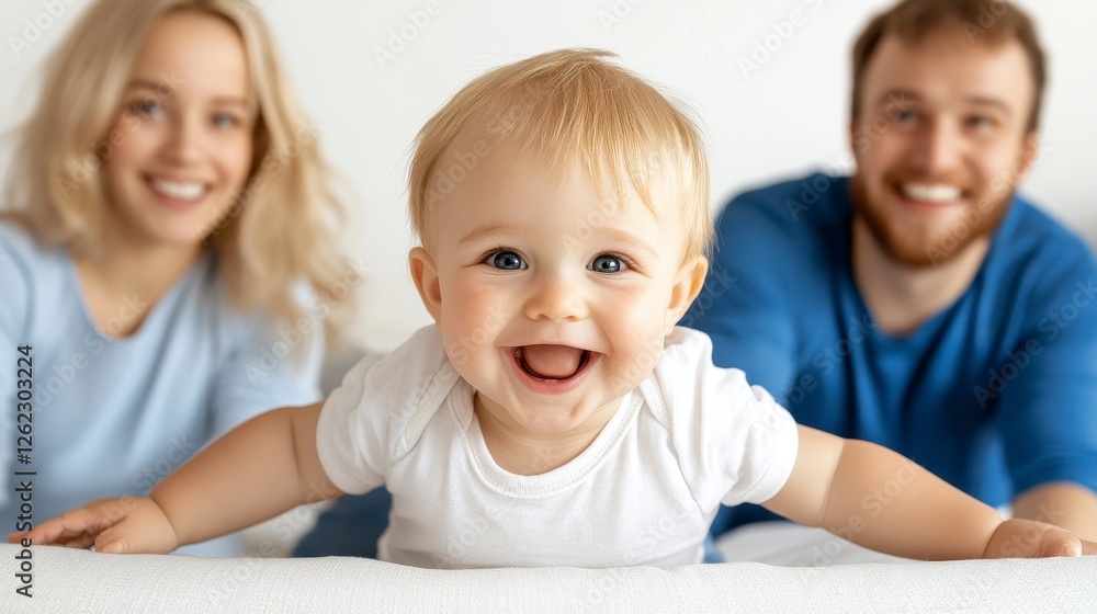 Happy Baby with Smiling Parents in Close-Up Portrait Happy Baby with Smiling Parents in Close-Up Portrait