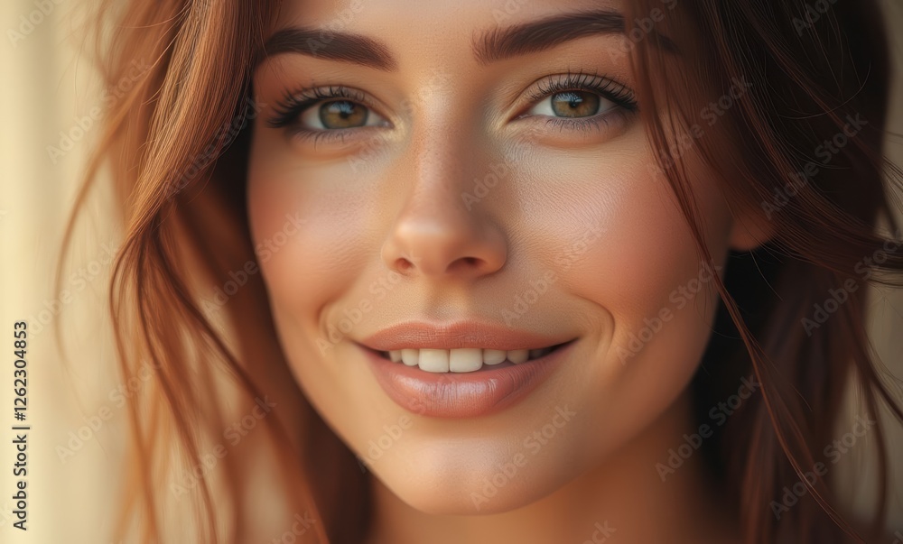Smiling young woman with long brown hair Smiling young woman with long brown hair