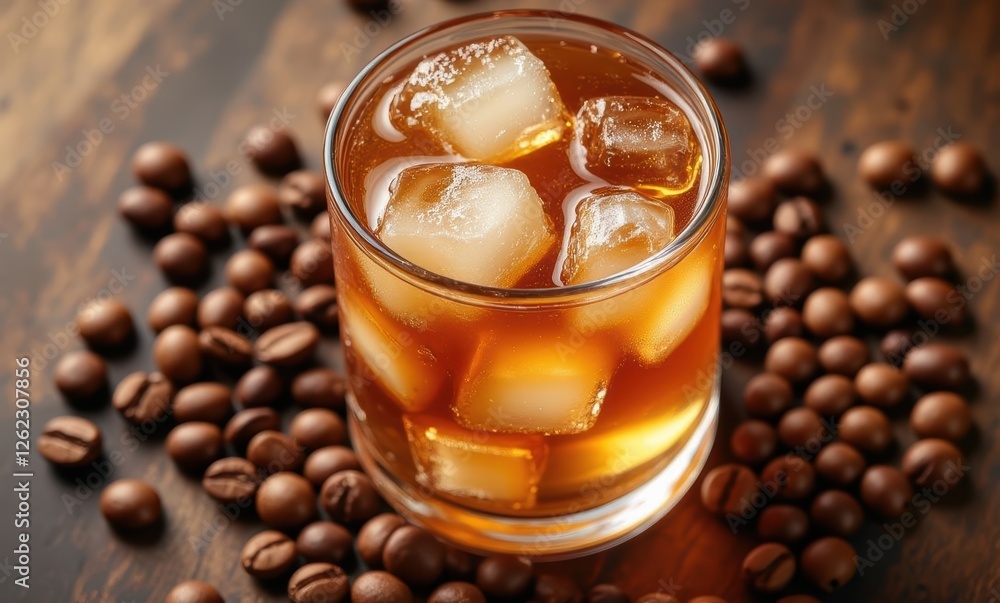 Refreshing cocktail with coffee beans around Refreshing cocktail with coffee beans around