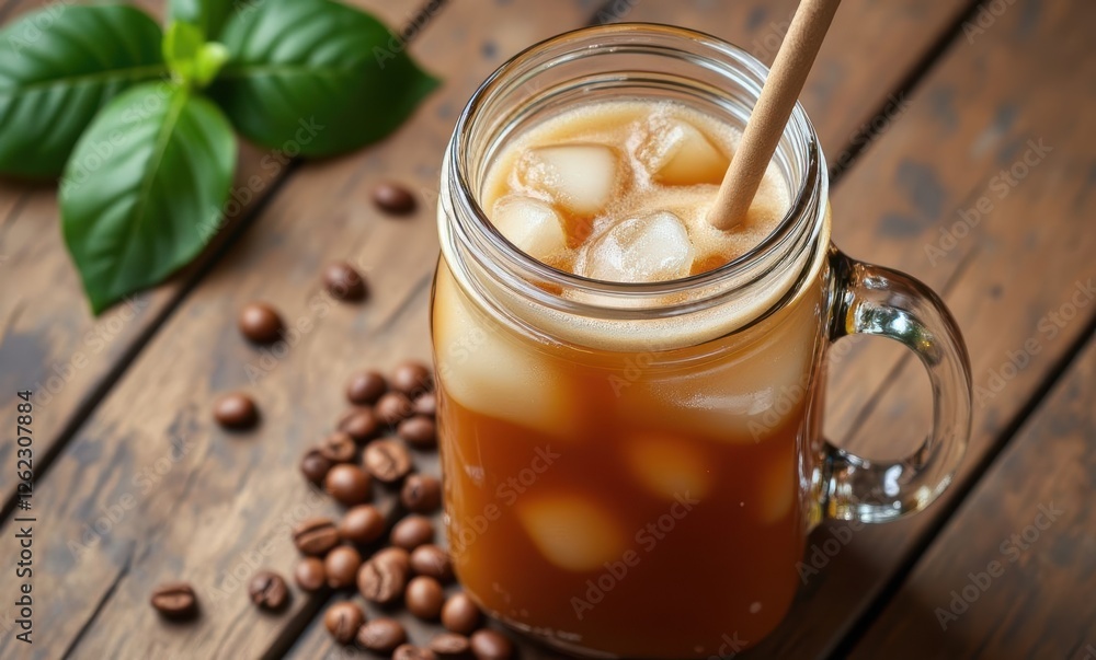 Refreshing iced coffee in a jar Refreshing iced coffee in a jar