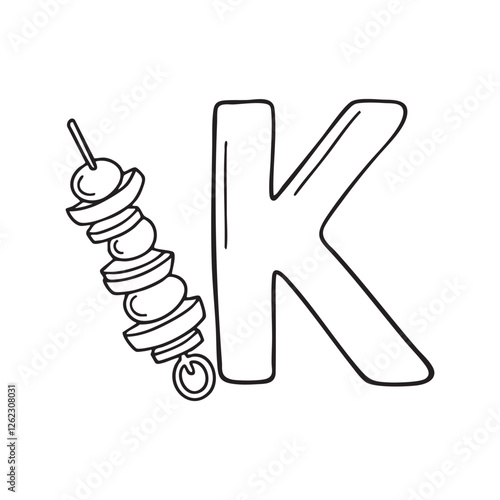 An illustration of kabob beside letter K
