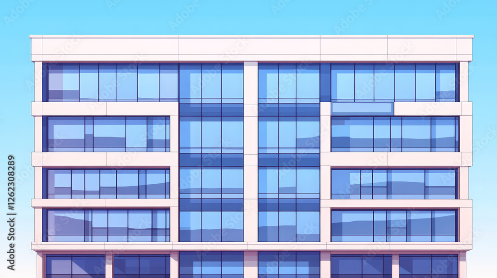Panoramic skyscraper, modern exterior building vector isolated. Bank or financial structure, office center Panoramic skyscraper, modern exterior building vector isolated. Bank or financial structure, office center