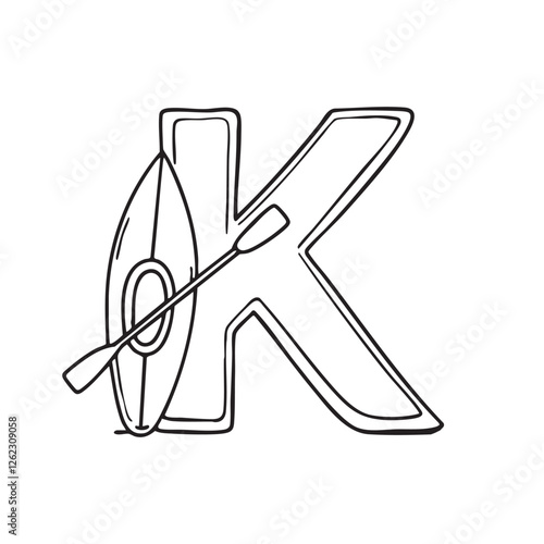 An illustration of kayak beside letter K