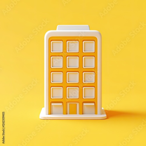 Simple yellow & white office building icon on yellow background photo