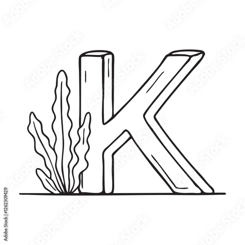 An illustration of kelp beside letter K