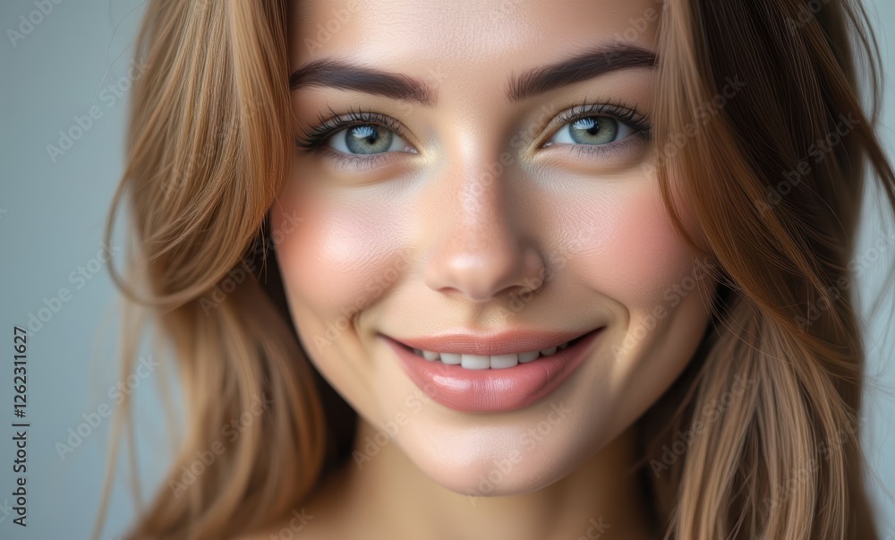 Smiling woman with blue eyes and long hair Smiling woman with blue eyes and long hair