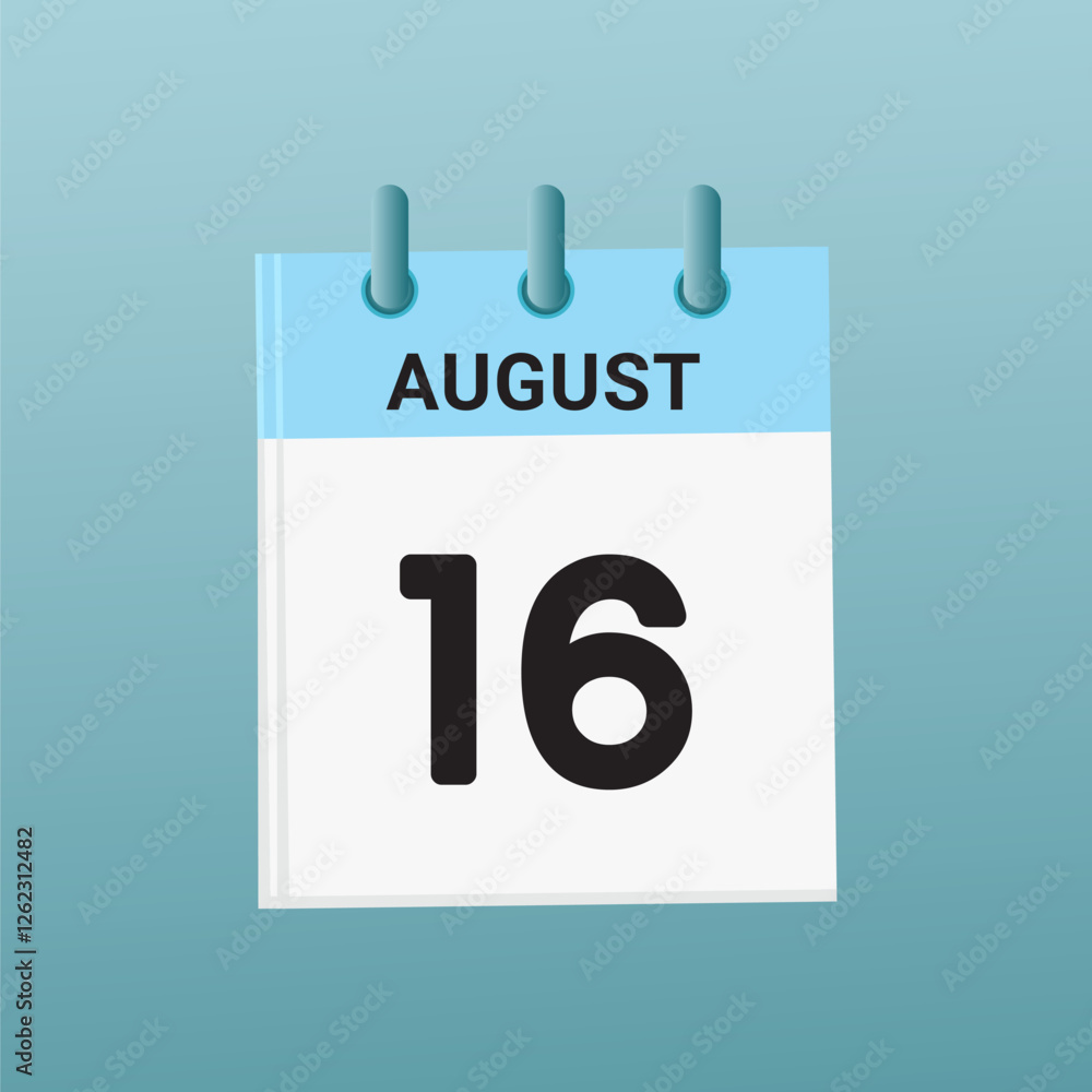 16th August daily calendar icon template. August 16 day calendar design. Single day calendar in vector illustration flat style. 16th August daily calendar icon template. August 16 day calendar design. Single day calendar in vector illustration flat style.