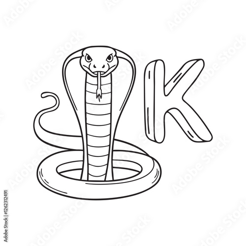 An illustration of king cobra beside letter K