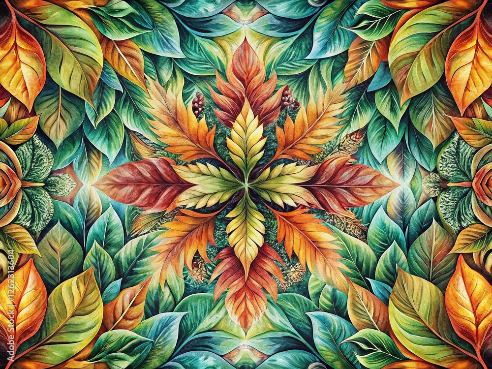 Naklejka premium Hand-Drawn Leaf Pattern for Textile Design: Panoramic Repeating Botanical Illustration