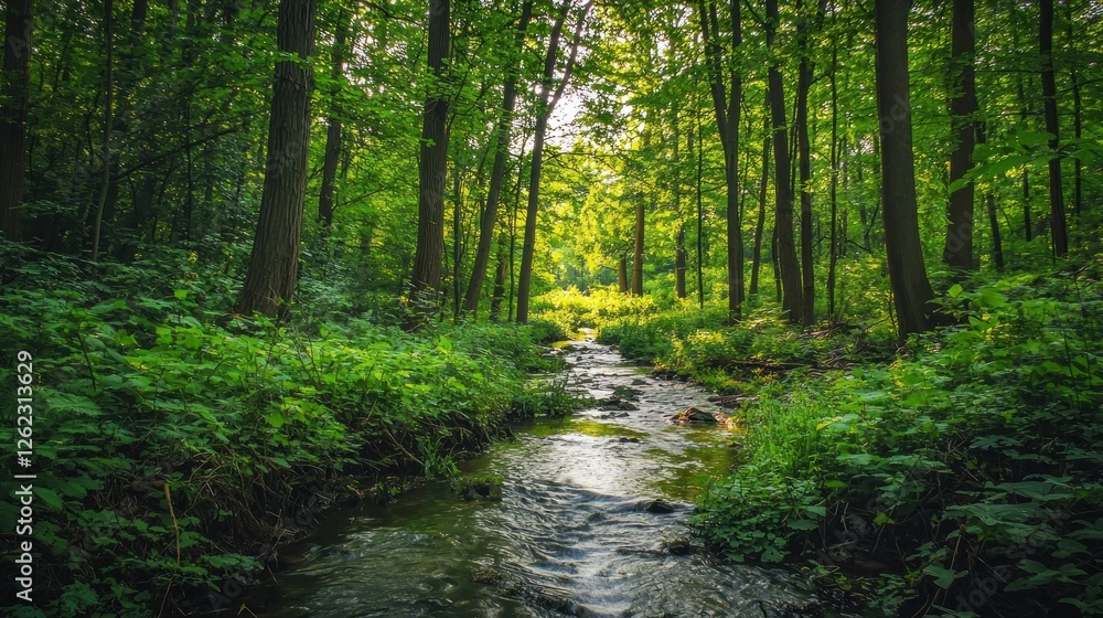 Fototapeta premium Serene Forest Stream: A Tranquil Escape into Nature's Embrace