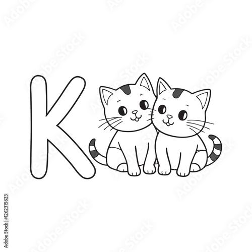 An illustration of kitten beside letter K