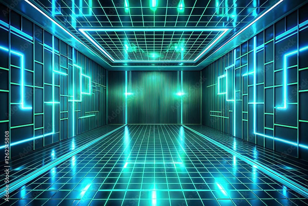Neon grid room, futuristic interior, glowing lines, digital background, virtual reality Neon grid room, futuristic interior, glowing lines, digital background, virtual reality