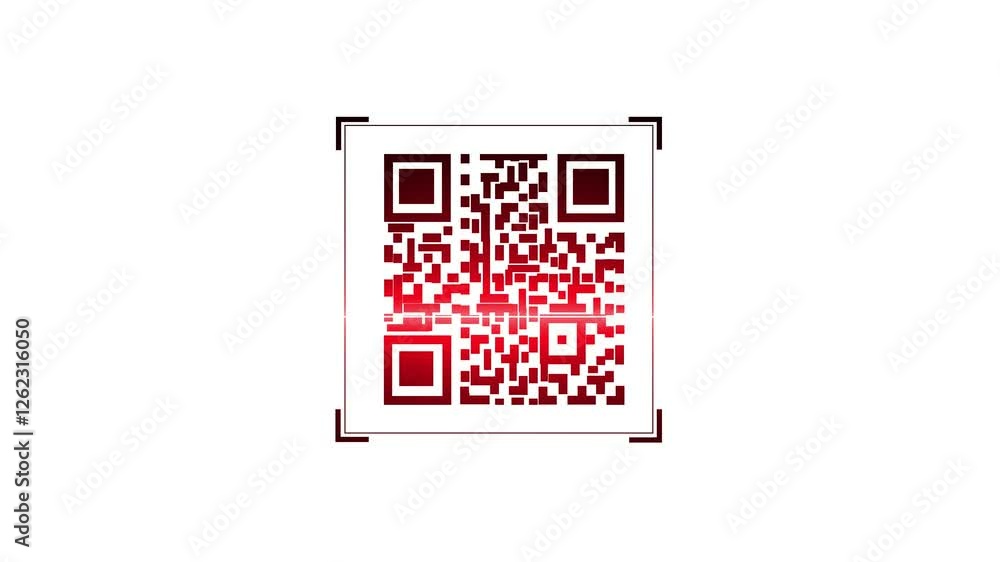 scan QR code barcode animation QR code scanner animated .Holographic QR Code Reveal With Elegant Sci-fi white Background, Using Bar Code Reader Indoor with Cell Phone