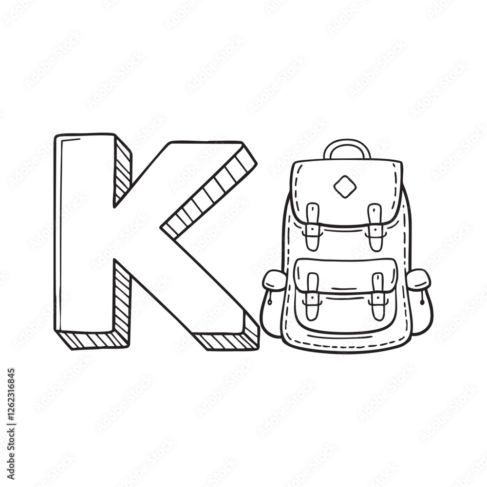 An illustration of knapsack beside letter K An illustration of knapsack beside letter K