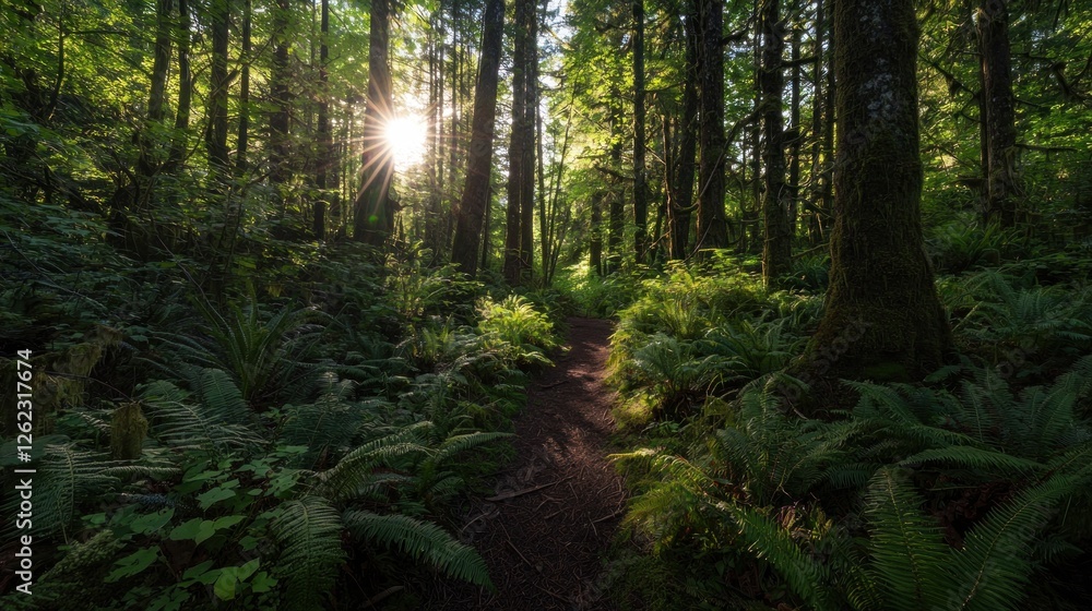 Fototapeta premium Sunlit Forest Path: A Serene Nature Escape