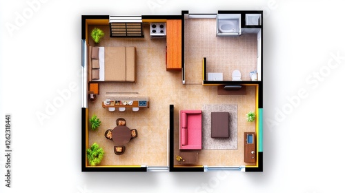 Modern Apartment Floor Plan Cozy Living Room and Bedroom Design