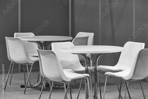 Modern interior furniture. Work place with chairs and tables. Decor