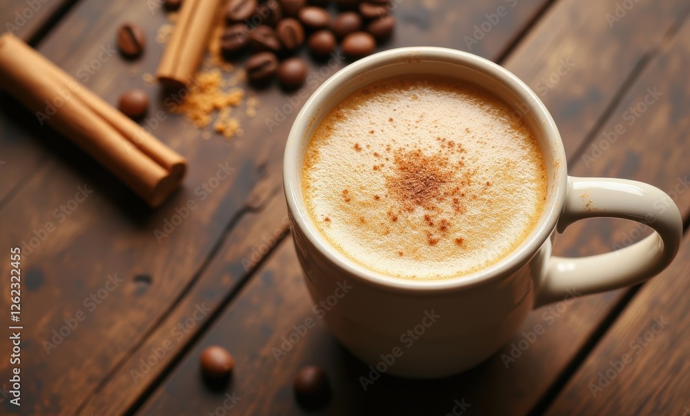 A cozy cup of cappuccino on a wooden table. A cozy cup of cappuccino on a wooden table.