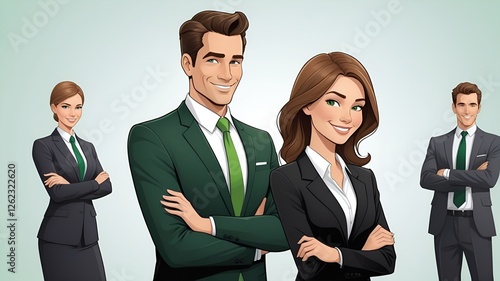 business vector illustration, professional characters, business team cartoon, 8K vector art, corporate design, business icons, digital illustration for marketing, modern business people vector, corpor photo