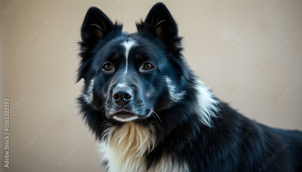 Portrait of a Karelian Bear Dog with Relaxed Expression and Focused Gaze Portrait of a Karelian Bear Dog with Relaxed Expression and Focused Gaze