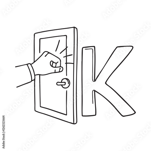An illustration of knock beside letter K