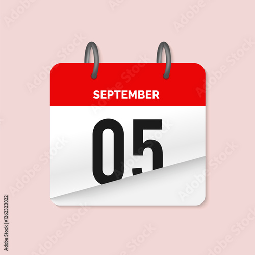 5th September daily calendar icon template. September 5 day calendar design. Single day calendar in vector illustration flat style.