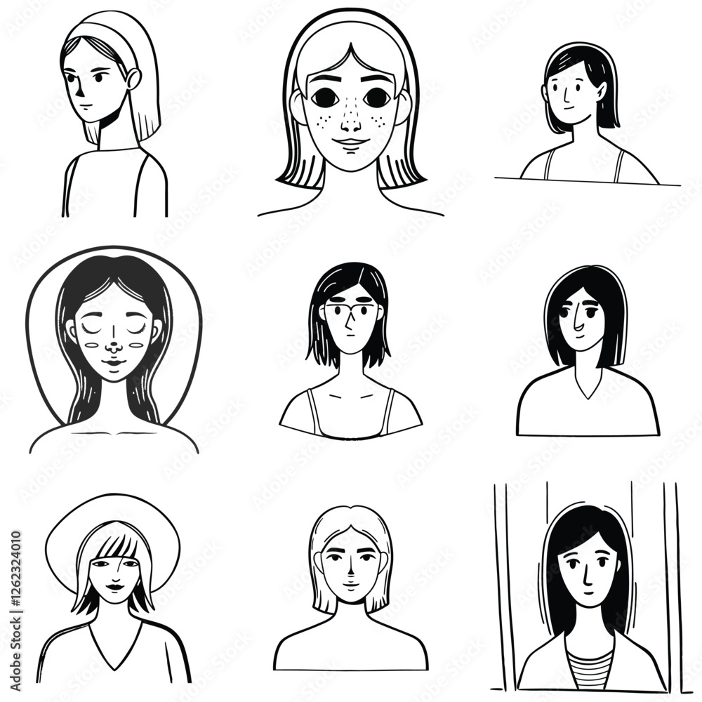 Minimalist Female Face Outline Set – Elegant Line Art Illustrations Minimalist Female Face Outline Set – Elegant Line Art Illustrations
