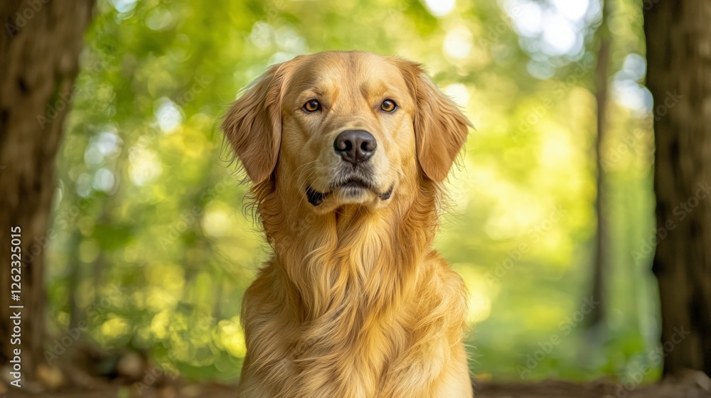 Golden Retriever Dog Portrait Happy Pet Sunny Woods Golden Retriever Dog Portrait Happy Pet Sunny Woods