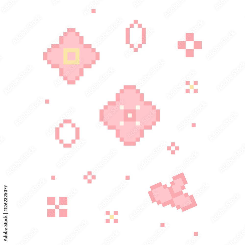 Naklejka premium Sakura cherry pixel flower, floral japan 8 bit retro y2k plam. East nature symbol.Old school.