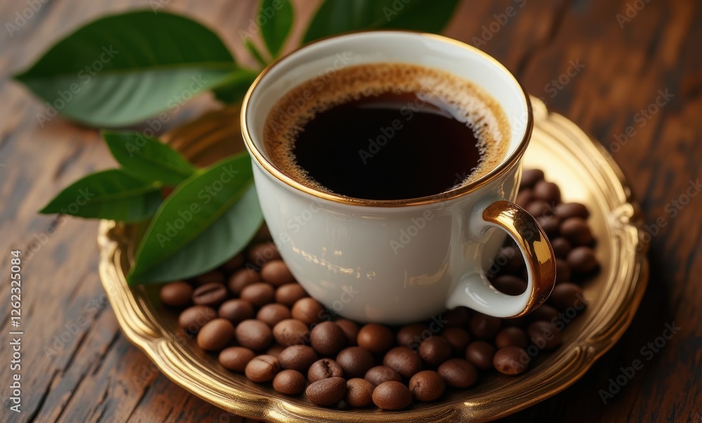 Elegant coffee cup with roasted beans Elegant coffee cup with roasted beans