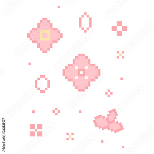 Sakura cherry pixel flower, floral japan 8 bit retro y2k plam. East nature symbol.Old school.