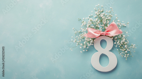 Elegant Womens Day Composition with Number Eight and Flowers