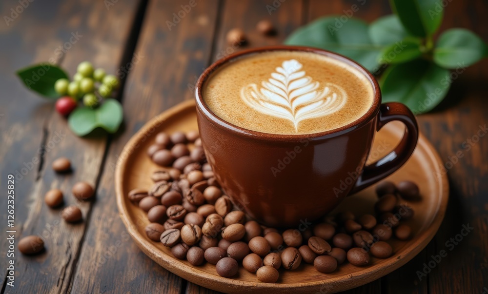 Warm coffee with latte art design Warm coffee with latte art design