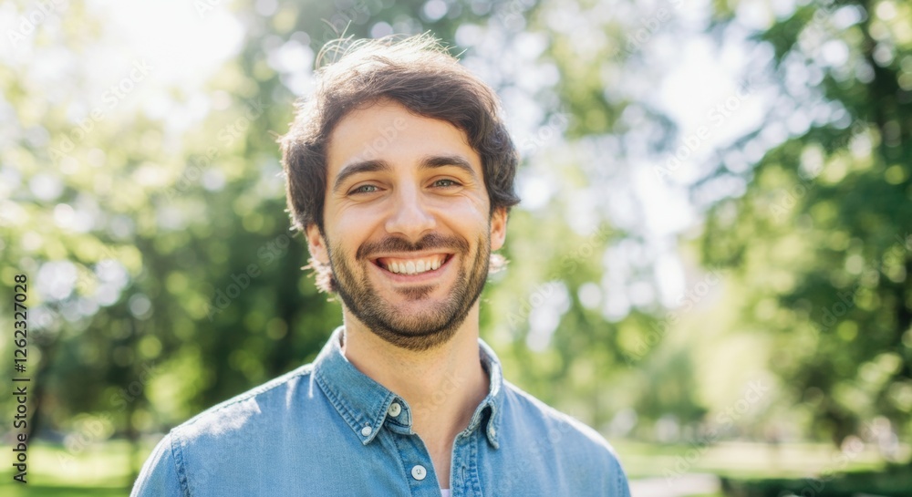 Smiling young caucasian male in nature, casual outfit, outdoor portrait Smiling young caucasian male in nature, casual outfit, outdoor portrait
