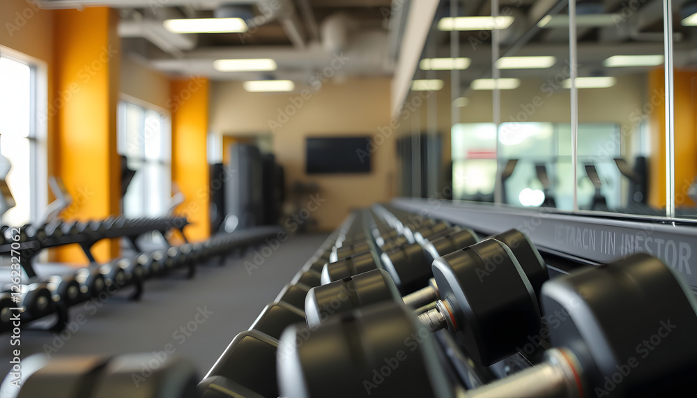 Fototapeta premium Rows of dumbbells for weight training in gym. with white shades