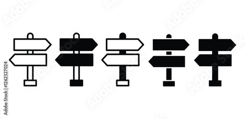 direction board traffic street sign icon vector design black white color simple outline and black filled color illustration sets