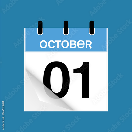1st October daily calendar icon template. October 1 day calendar design. Single day calendar in vector illustration flat style.