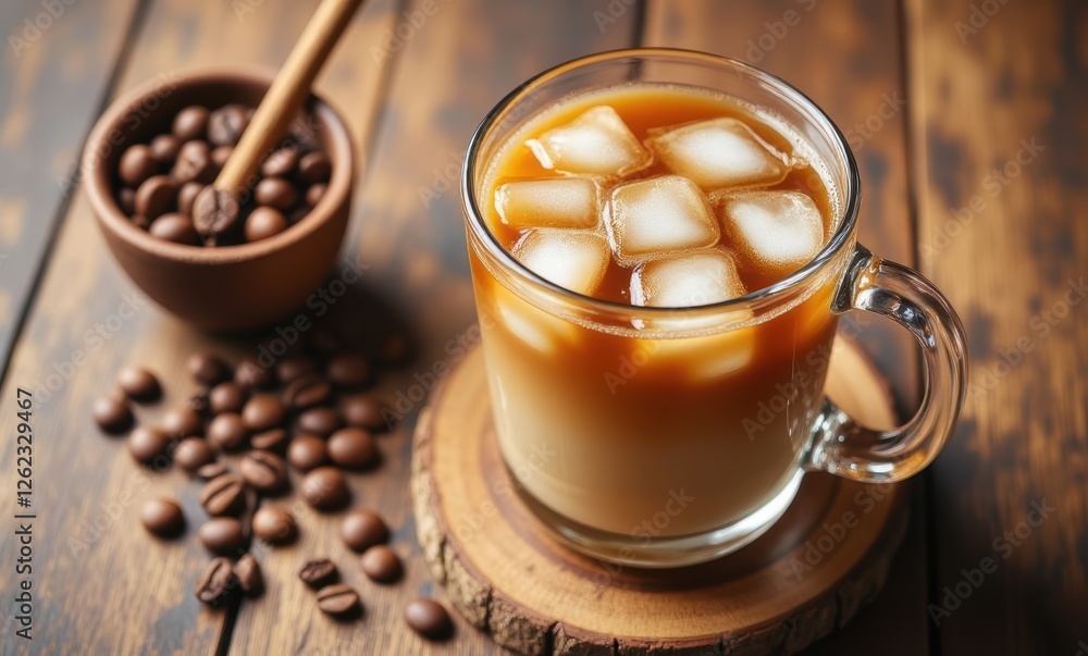 Refreshing iced coffee with coffee beans Refreshing iced coffee with coffee beans