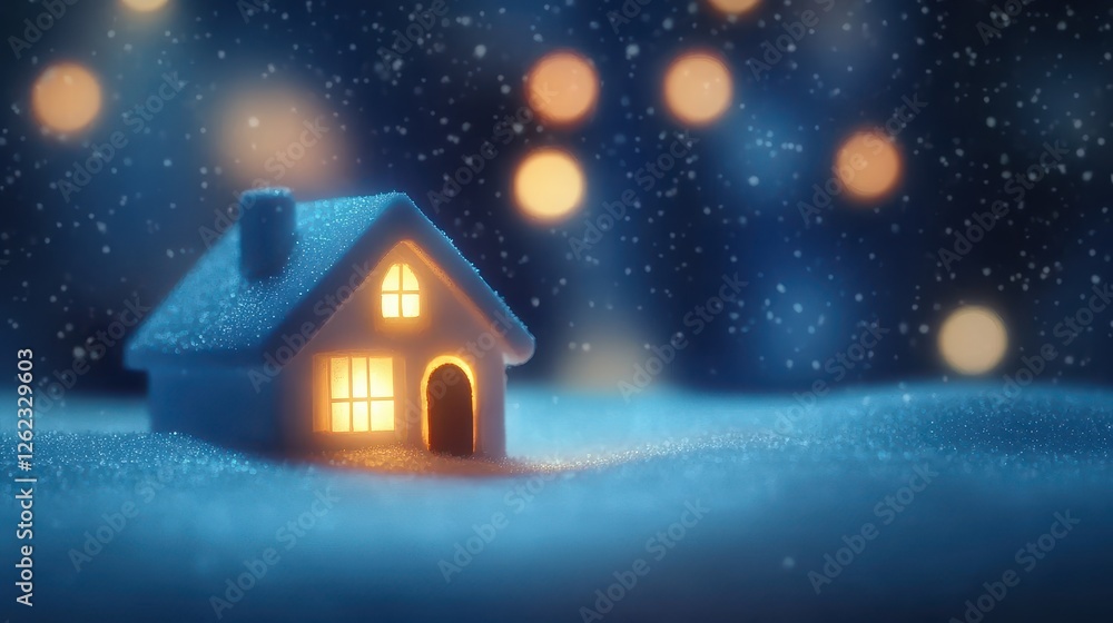 Naklejka premium A cozy snow-covered house at night