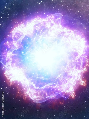 A massive supernova explosion in deep space, radiating powerful cosmic energy and vibrant light. Seamless looping time lapse animation video background.  
