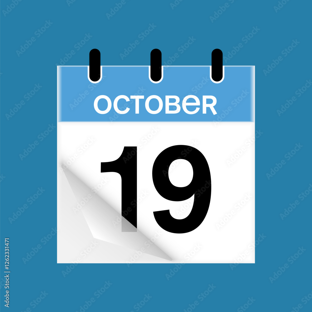 19th October daily calendar icon template. October 19 day calendar design. Single day calendar in vector illustration flat style. 19th October daily calendar icon template. October 19 day calendar design. Single day calendar in vector illustration flat style.