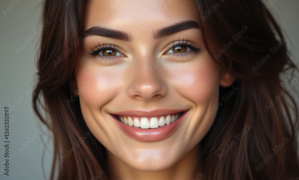 Smiling woman with long brown hair Smiling woman with long brown hair