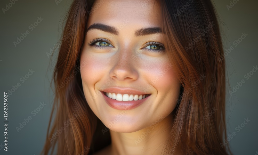 Smiling young woman with long brown hair Smiling young woman with long brown hair